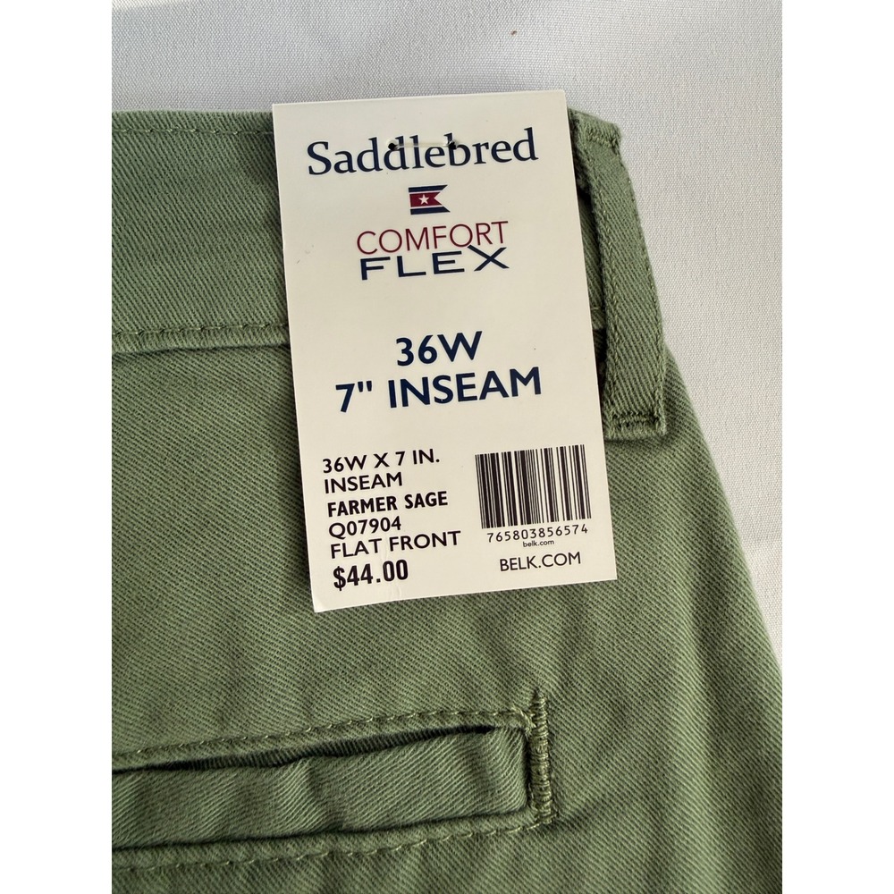 Saddlebred Mens Comfort Flex Shorts 36W 7in Inseam Farmer Sage Green Flat Front - Picture 4 of 5